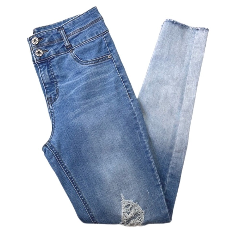 Tinseltown‎ High Rise Ombre Distressed Skinny Jeans Blue Womens 5